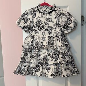 Janie and Jack Black and White Floral Tiered Dress